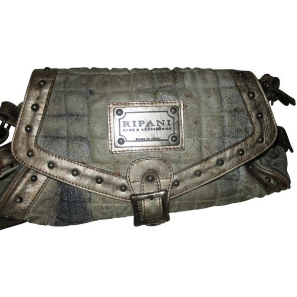 *Vintage RIPANI Distressed Metallic Shoulder Bronze Pewter Leather Satchel